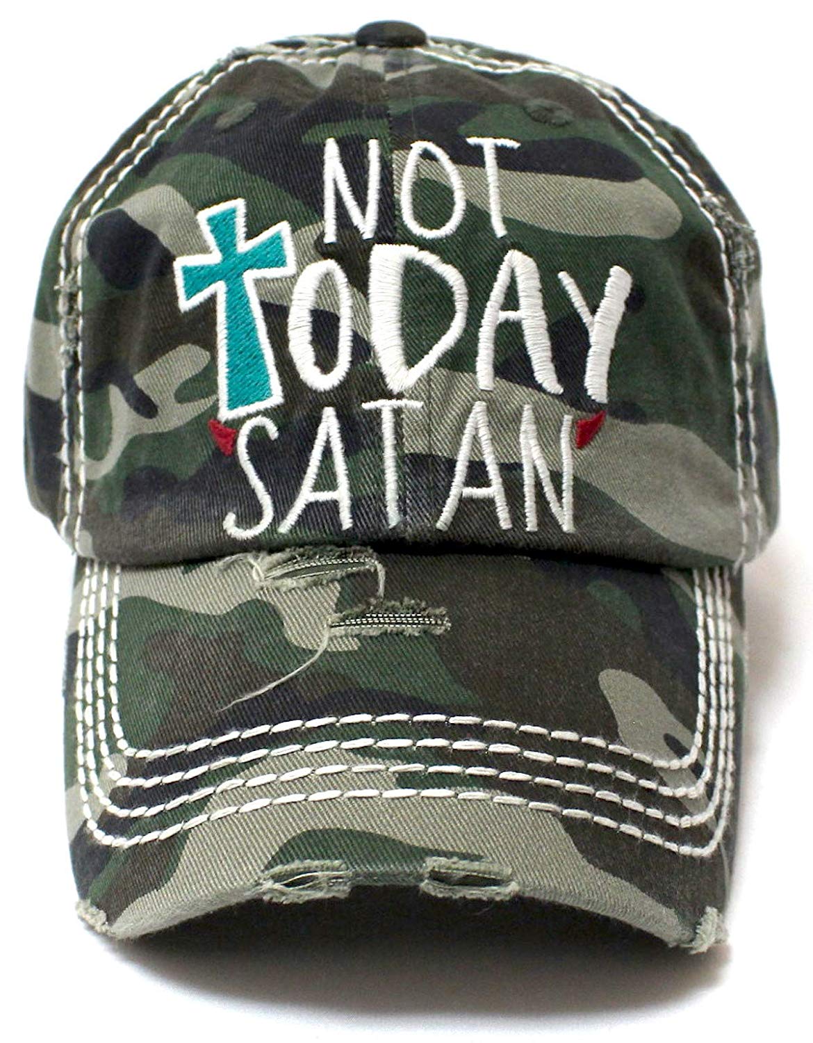 Army Camoflauge NOT Today Satan Devil's Horns Ballcap - Caps 'N Vintage 