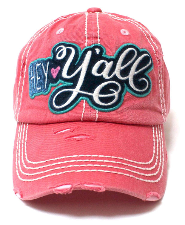 CAPS 'N VINTAGE New!! Royal Pink Hey Y'all Velvet Patch Emroidery Hat w/Heart Detail - Caps 'N Vintage 