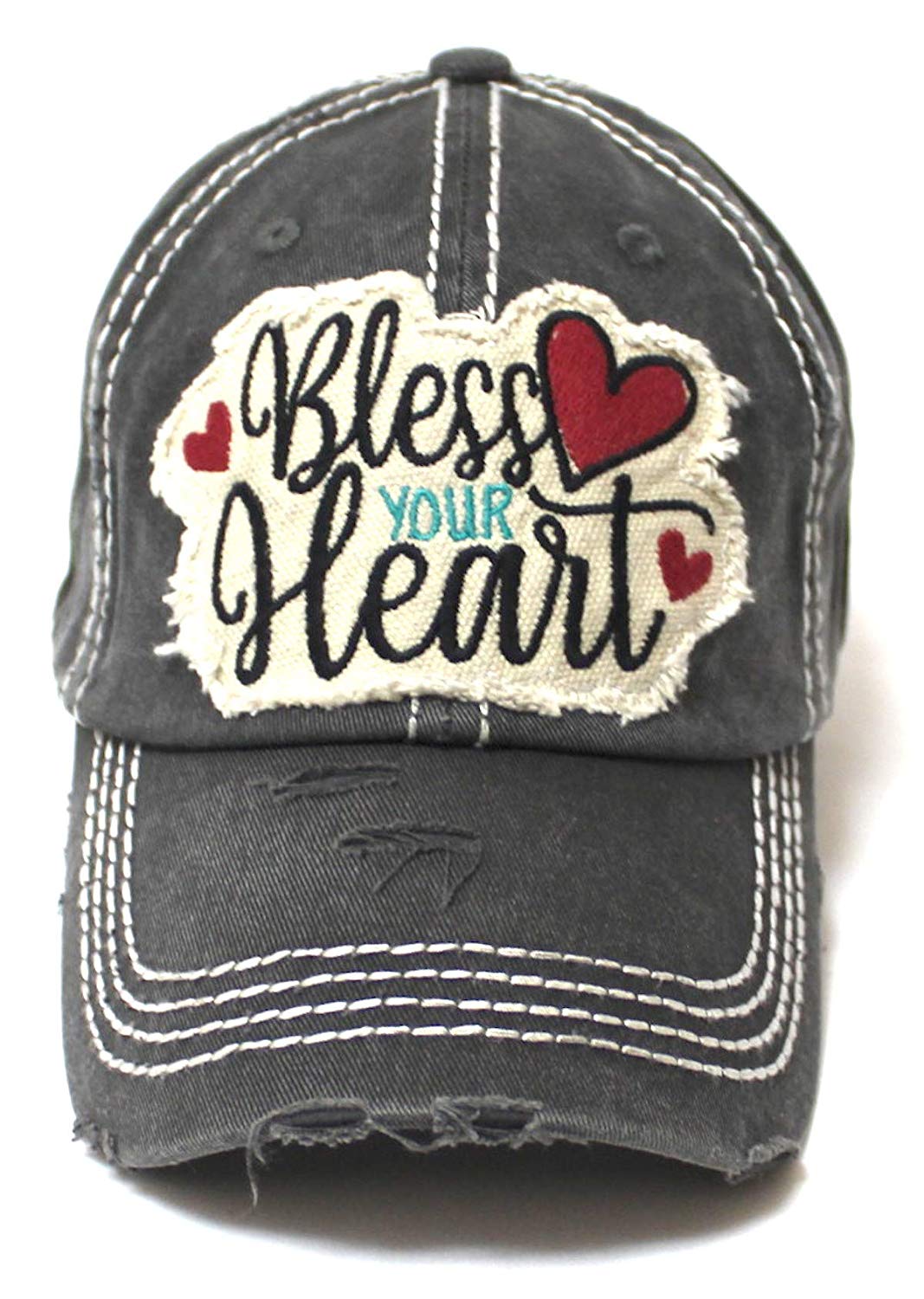 CAPS 'N VINTAGE Women's Baseball Cap Bless Your Heart Patch Embroidery & Hearts Monogram, Black - Caps 'N Vintage 