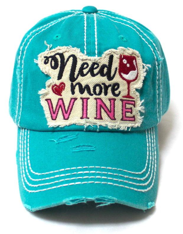Women's Ballcap Need More Wine for The Love of Vino Patch Embroidery Hat, Jewel Turquoise