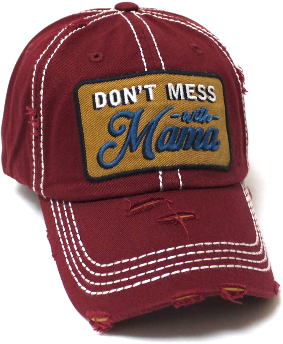 Women's Classic Ballcap Don't Mess with Mama Patch Embroidery Adjustable Baseball Hat, Vintage Burgundy - Caps 'N Vintage 