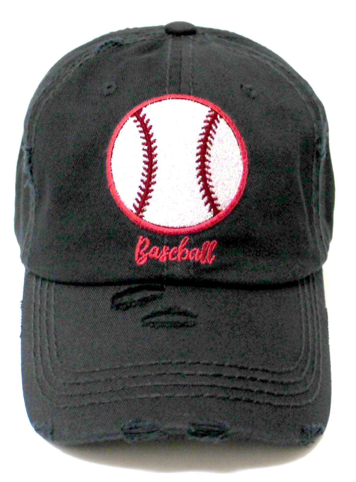 Distressed Baseball Hat Sparkle Ball Embroidery Baseball Monogram Vintage Hat, Pitch Black - Caps 'N Vintage 