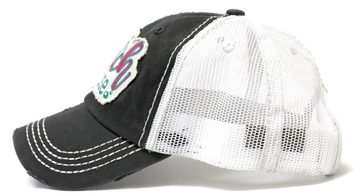 CAPS 'N VINTAGE Women's Beach Please Patch Embroidery Mesh Back Baseball Hat-Blk - Caps 'N Vintage 