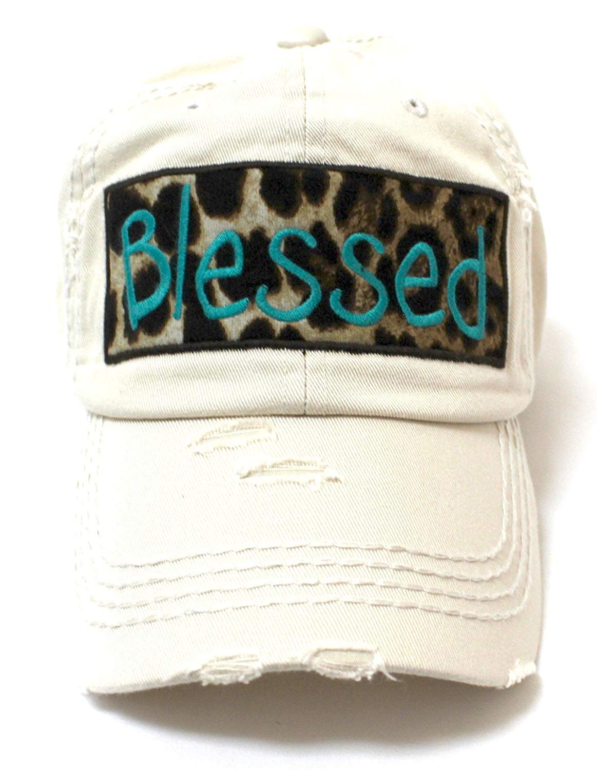 CAPS 'N VINTAGE Stone Ivory Blessed Leopard Patch Embroidery Hat - Caps 'N Vintage 