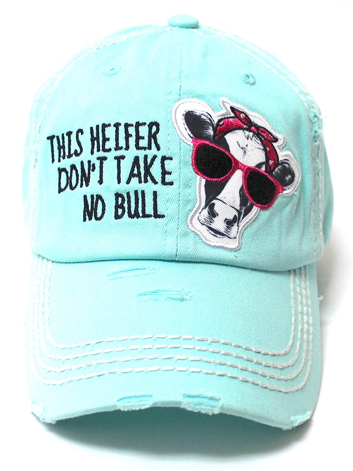 Country Humor Cap This Heifer Don't TAKE NO Bull Red Western Bandana Cow Patch Baseball Hat, ICY Blue - Caps 'N Vintage 