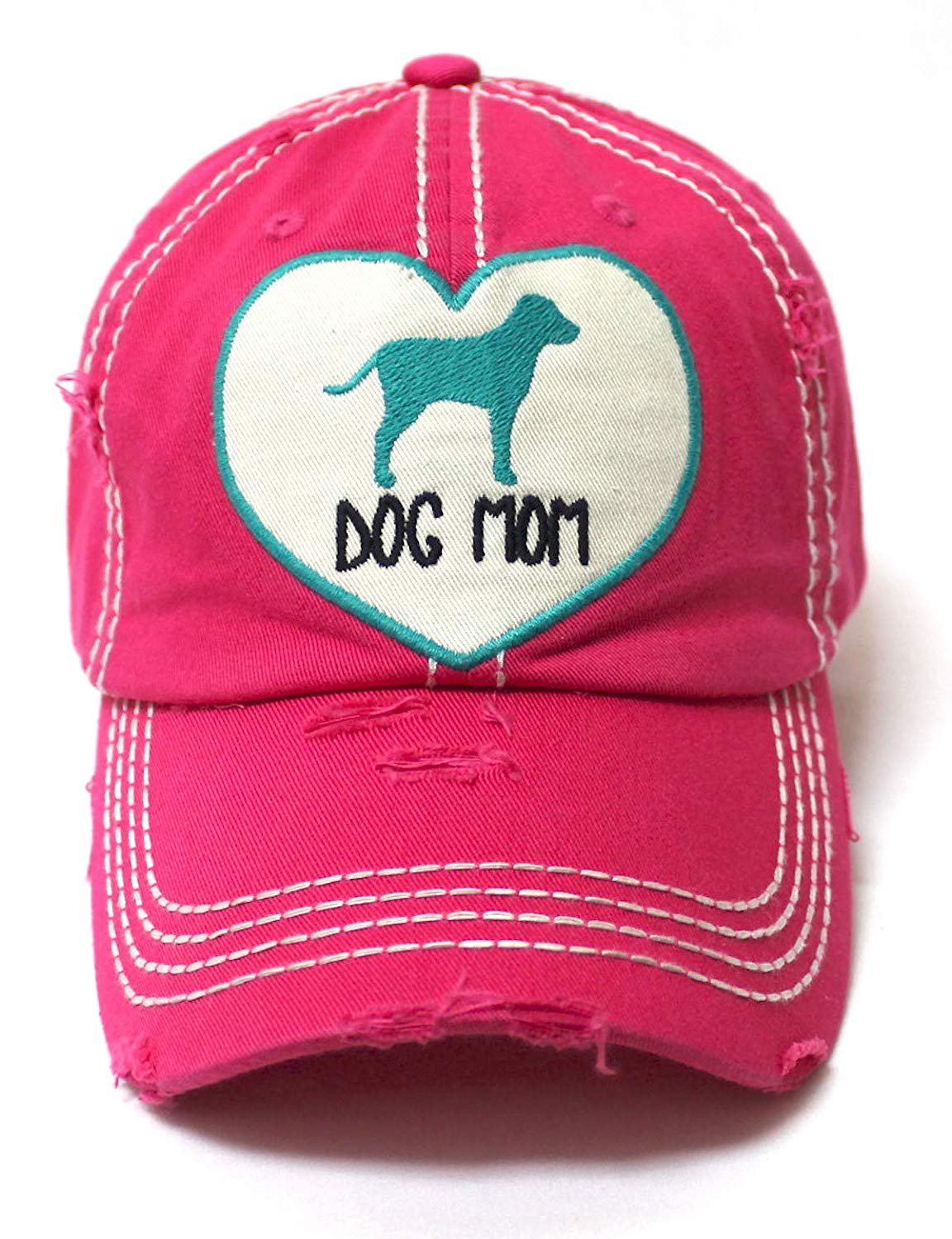 Women's Love Pink Cap Dog MOM Heart Patch Embroidery, Pink - Caps 'N Vintage 