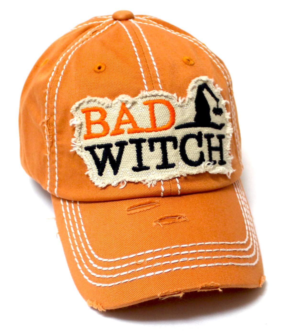 Women's Vintage Baseball Cap Bad Witch Halloween Spirit Patch Embroidery Hat, Pumpkin Spice Latte
