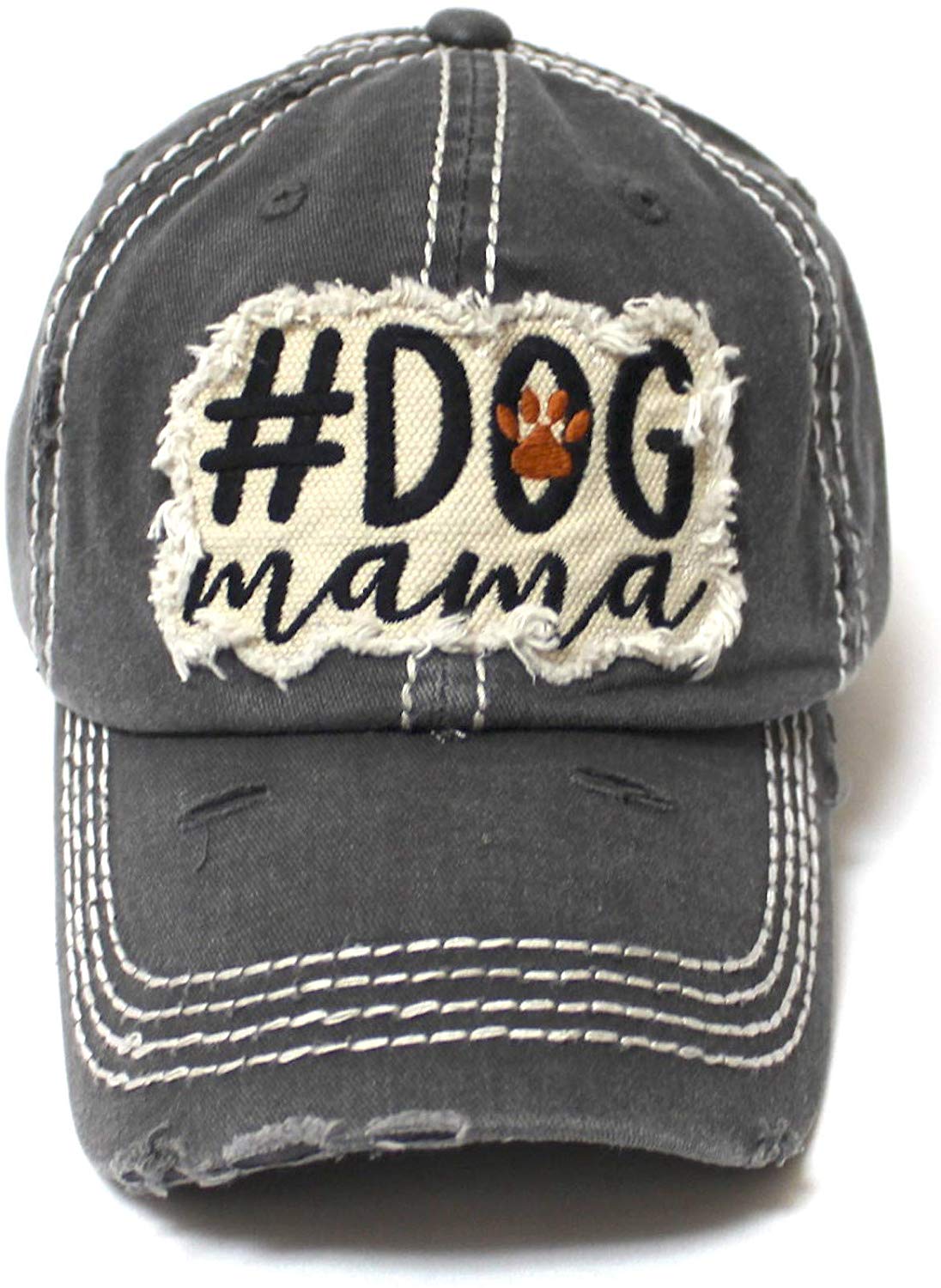 Women's Ballcap #Dog Mama Paw Print Patch Embroidery Unconstructed Hat, Vintage Black - Caps 'N Vintage 