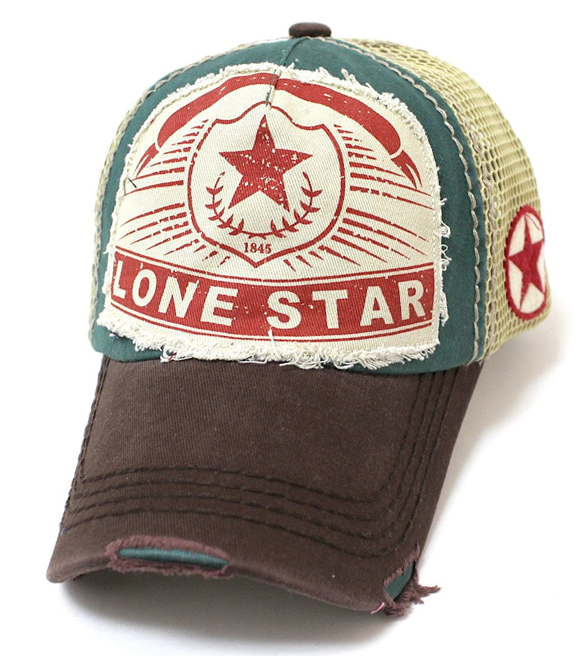 CAPS 'N VINTAGE Meshback Lonestar Distressed, Patch Embroidery Trucker Hat - Caps 'N Vintage 