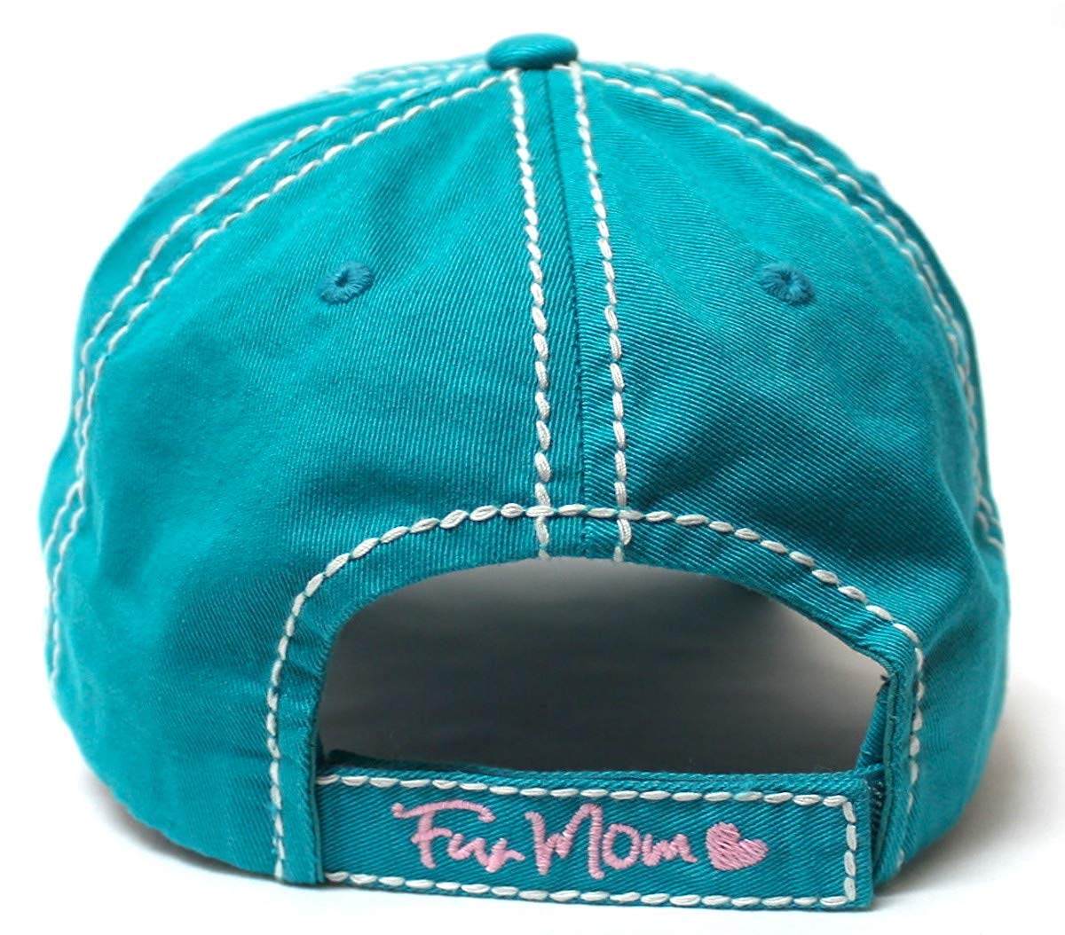 Women's Distressed Graphic Cap Fur Mom Fuzzy Dog Paw Embroidery, Turquoise - Caps 'N Vintage 