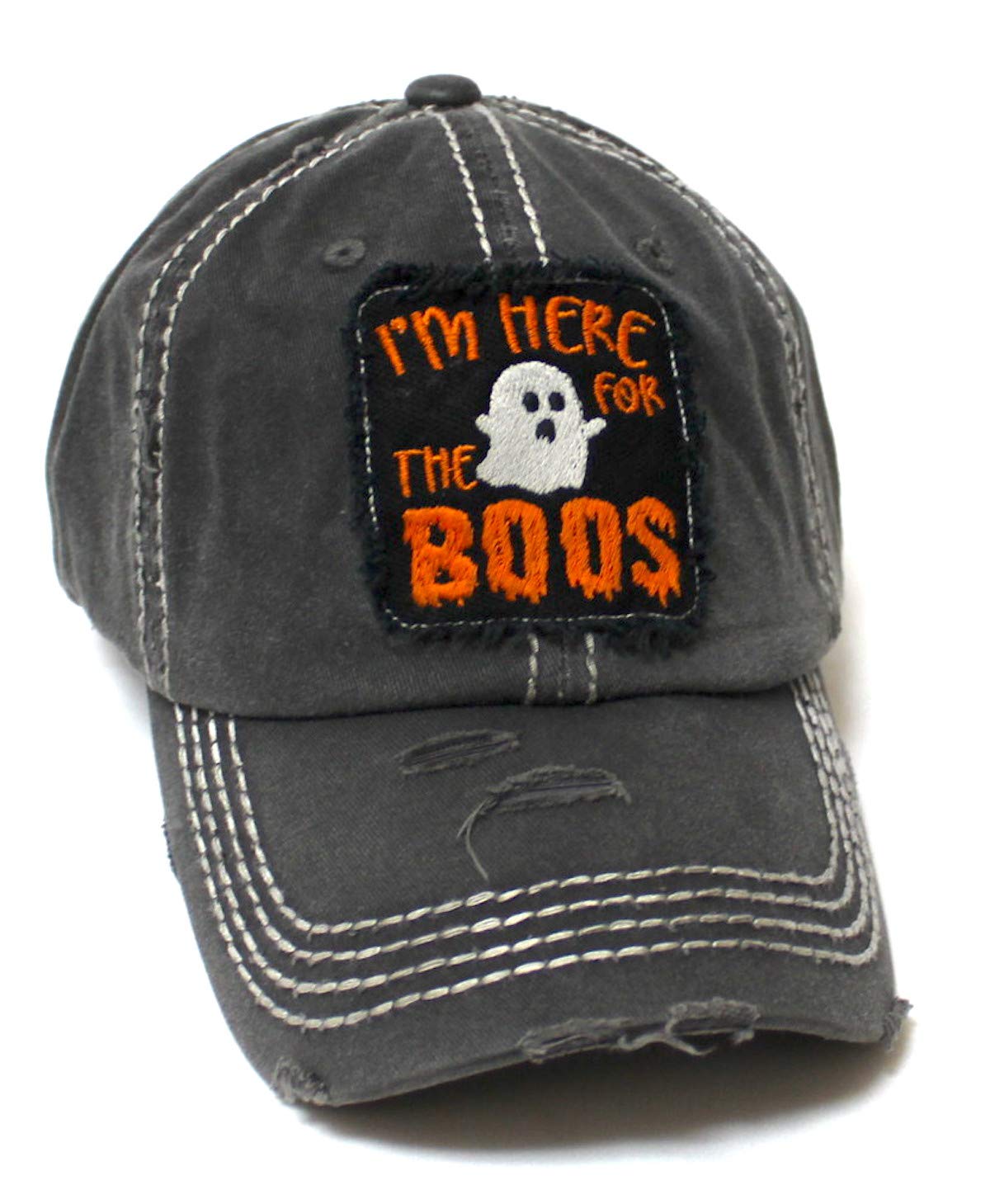 Women's Vintage Baseball Cap I'm Here for The Boos Halloween Spirit Patch Embroidery Hat, Pumpkin Graphite Black