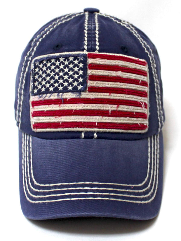 Vintage Navy Blue Oversized American Flag Patch Embroidery Baseball Cap