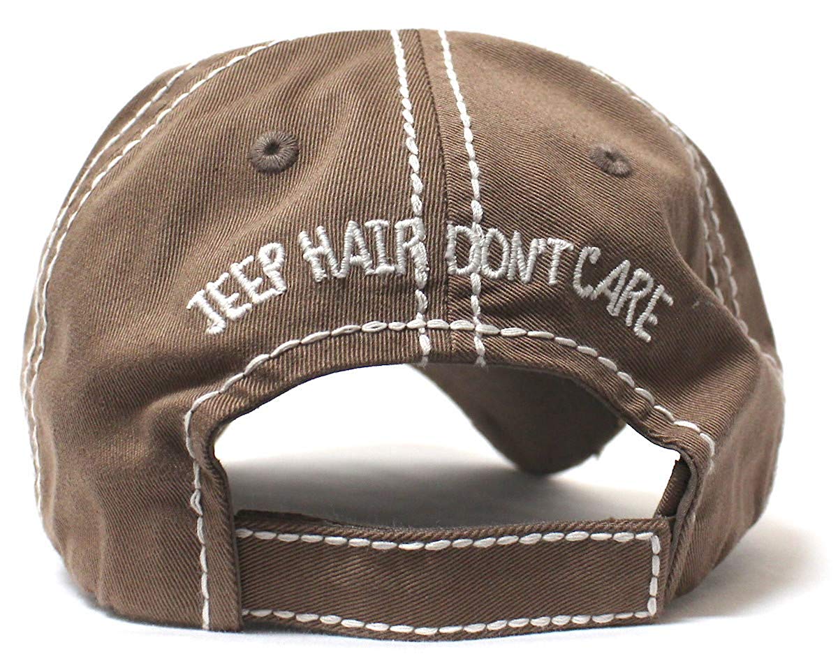 Mocha Brown Jeep Hair Don't Care Glitter Monogram Cap - Caps 'N Vintage 