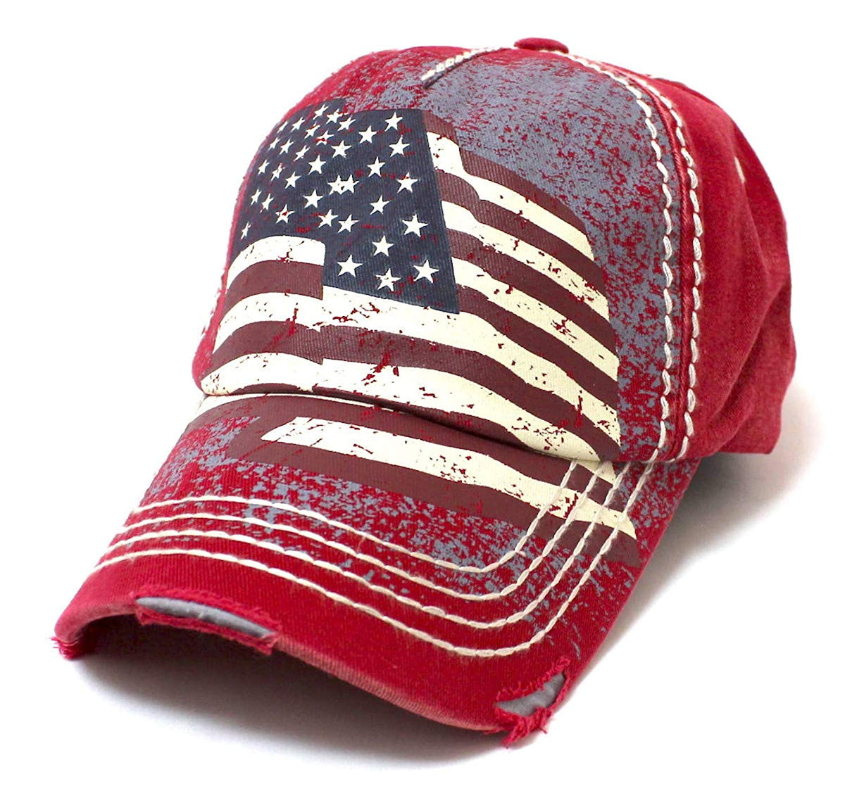 New! American Red Folding USA Flag Vintage Ballcap - Caps 'N Vintage 