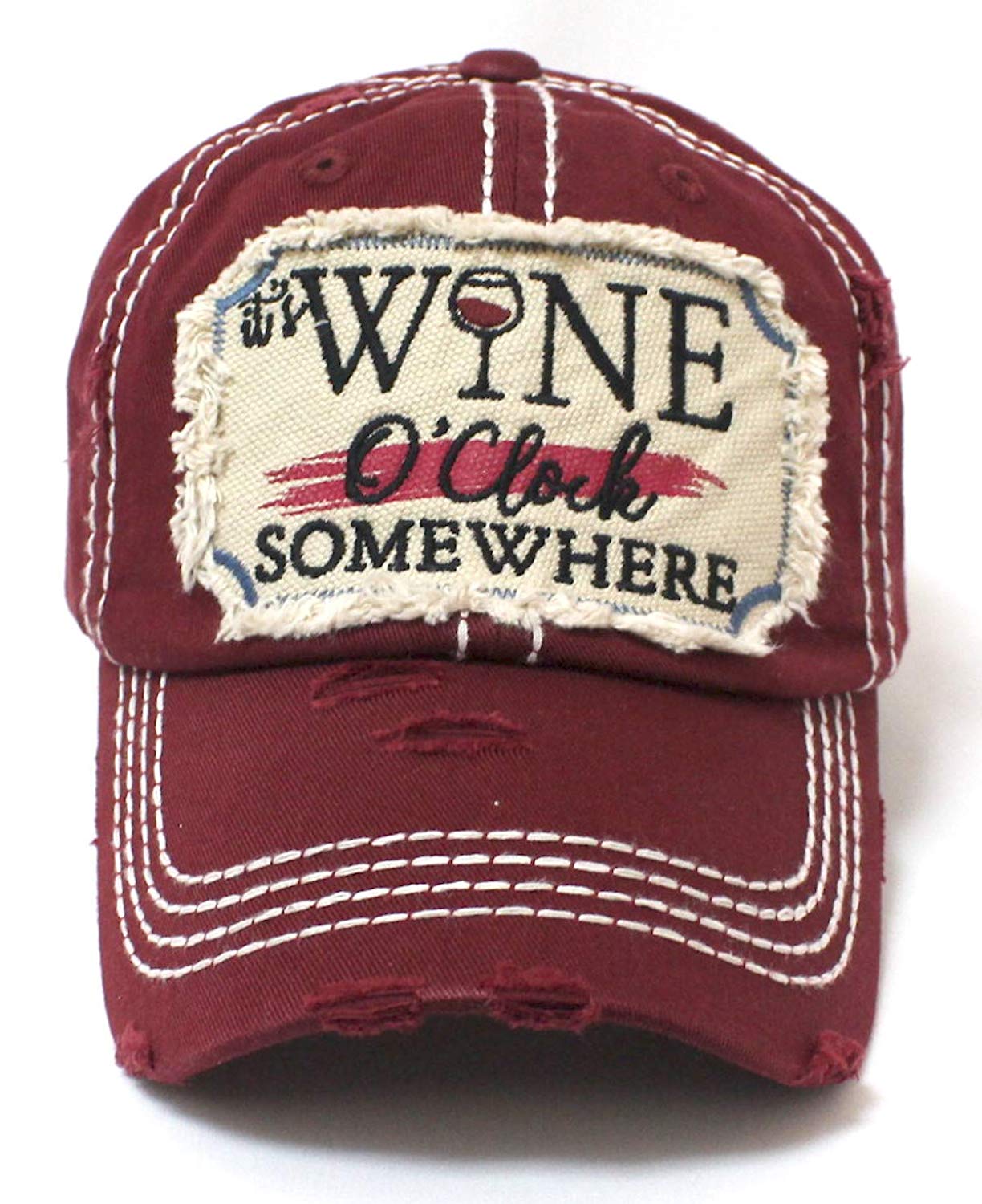 Burgundy It's Wine O'Clock Somewhere Wine Clock Women's Cap - Caps 'N Vintage 