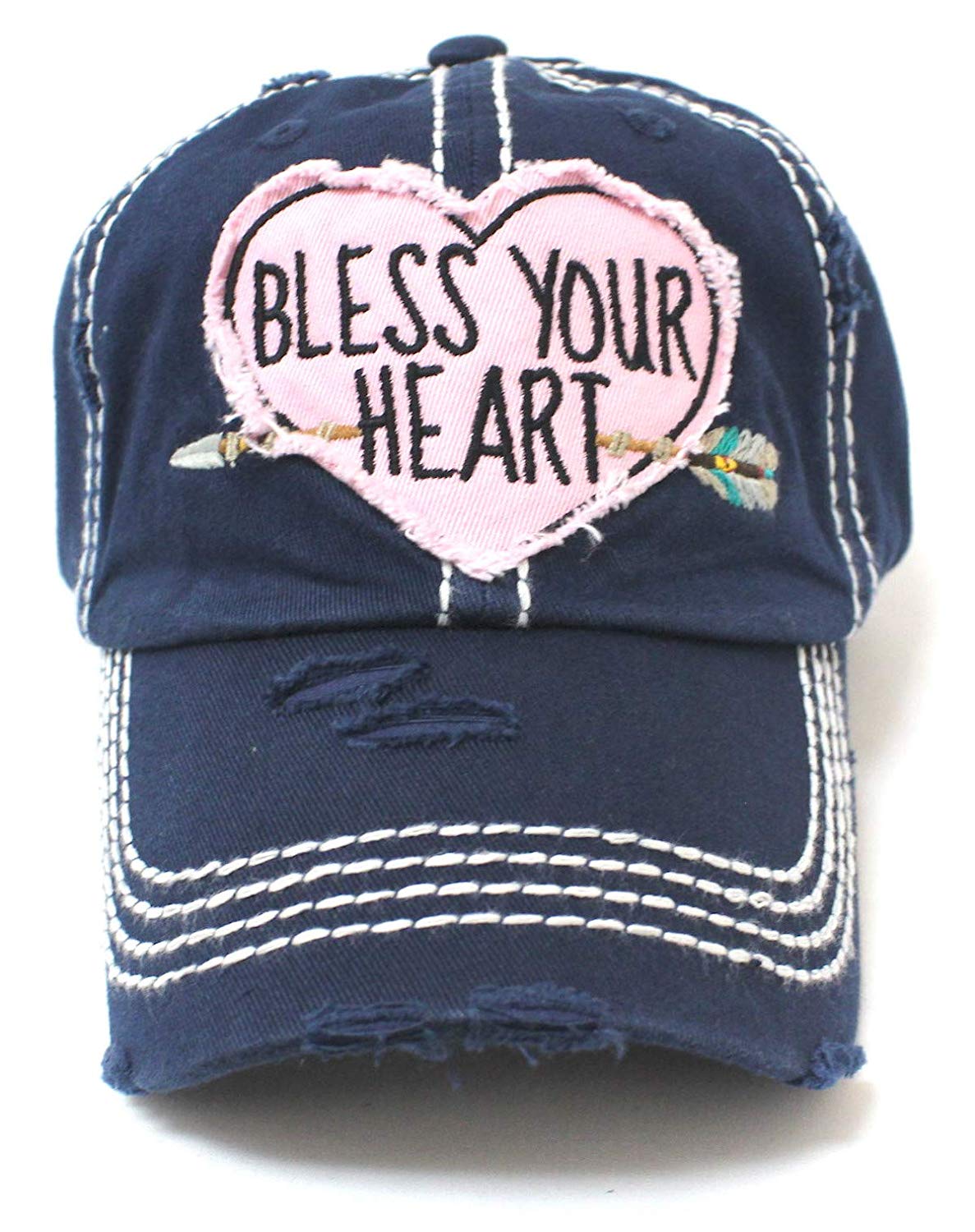 New!! Navy Bless Your Heart Heart & Arrow Vintage Hat - Caps 'N Vintage 