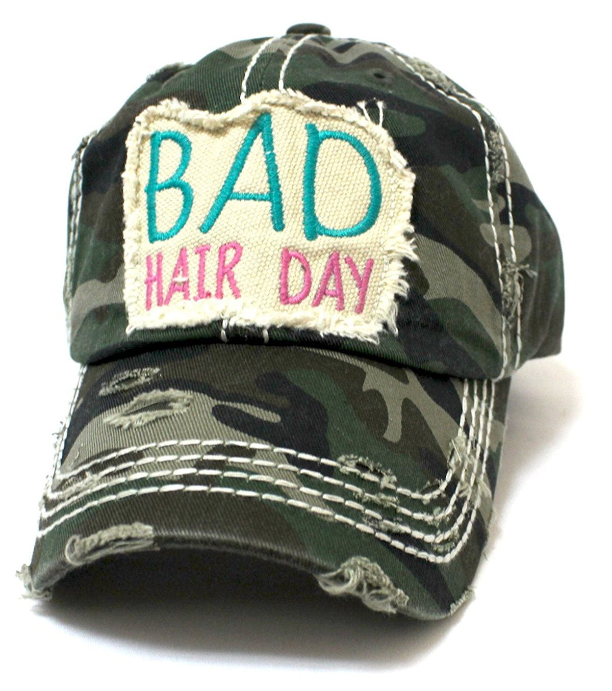 NEW!! Army Camouflage Bad Hair Day Vintage Patch Hat - Caps 'N Vintage 