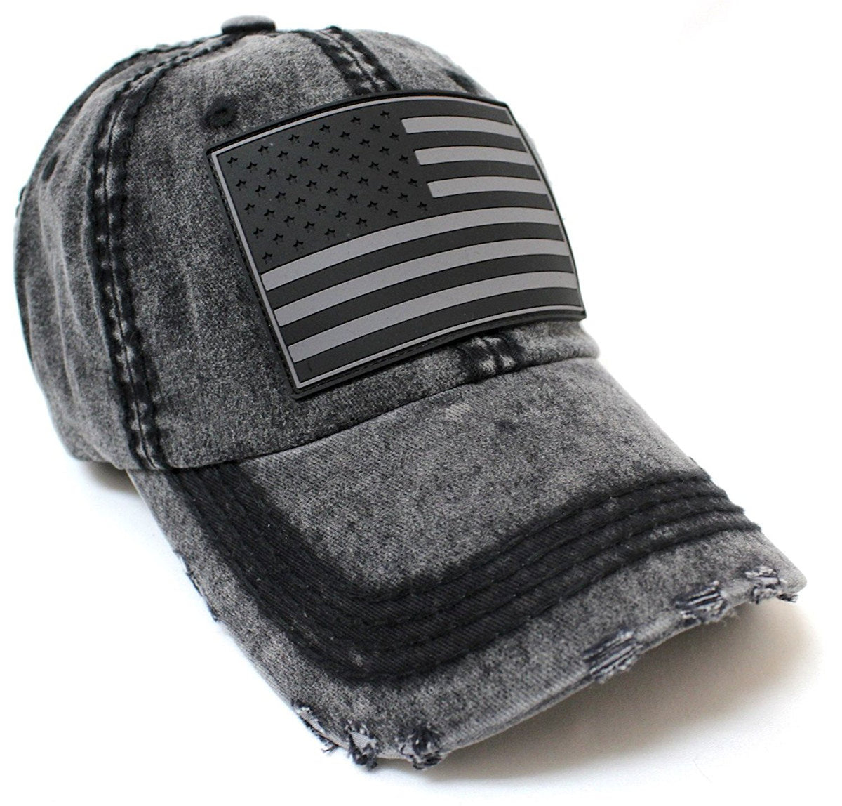CAPS 'N VINTAGE Charcoal Grunge Grey USA Flag Vintage Ballcap - Caps 'N Vintage 