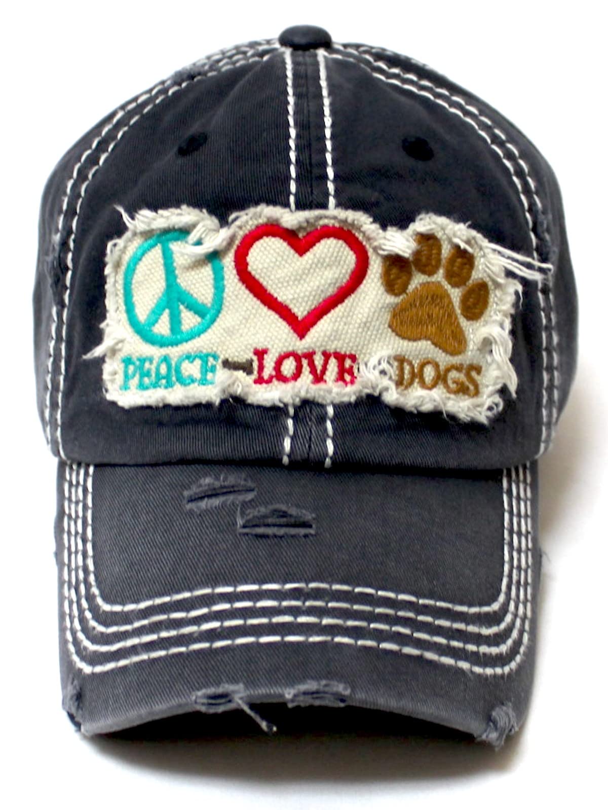 Women's Ballcap Peace, Love, Dogs Patch Embroidery Monogram Hat