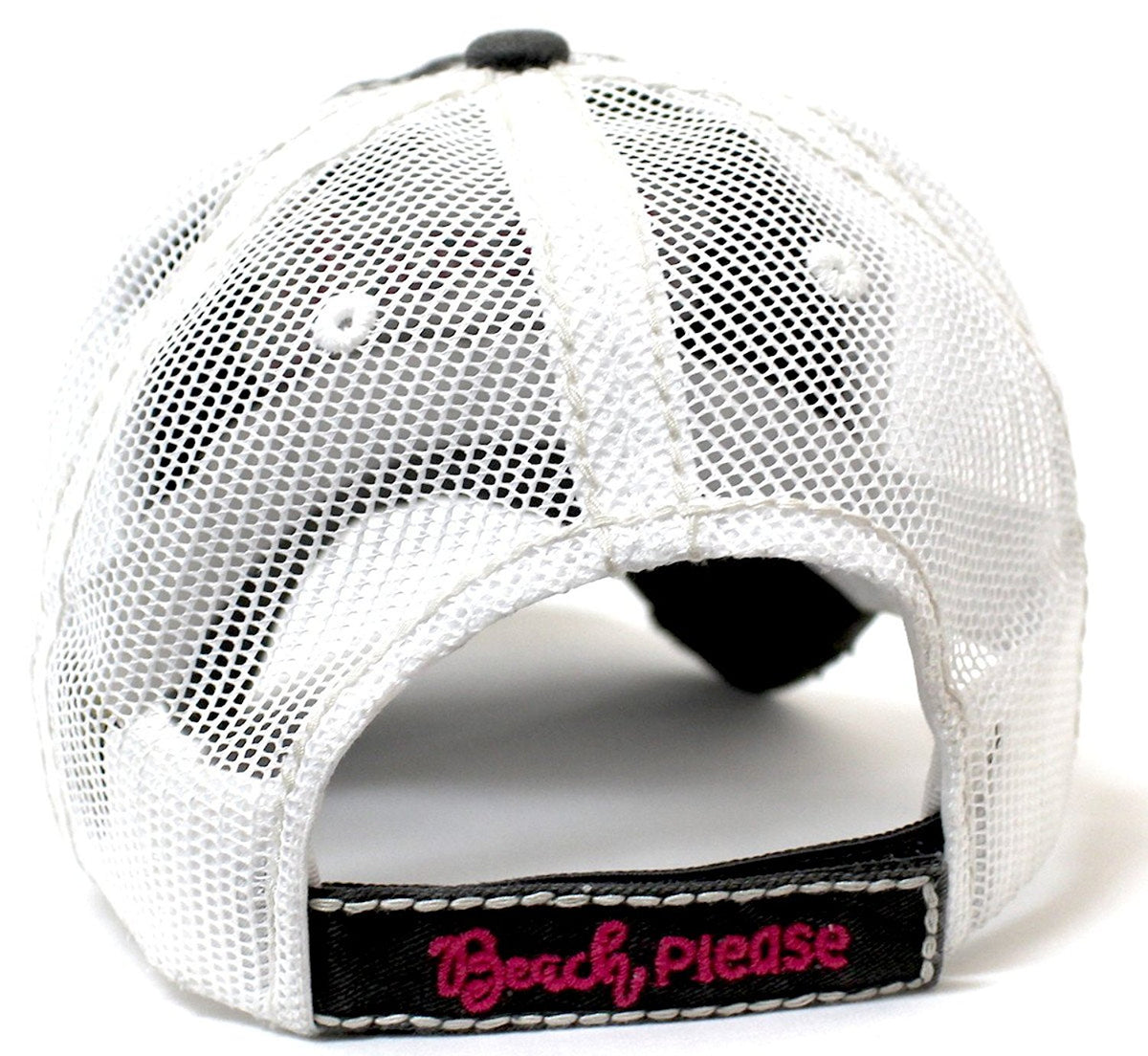 CAPS 'N VINTAGE Women's Beach Please Patch Embroidery Mesh Back Baseball Hat-Blk - Caps 'N Vintage 
