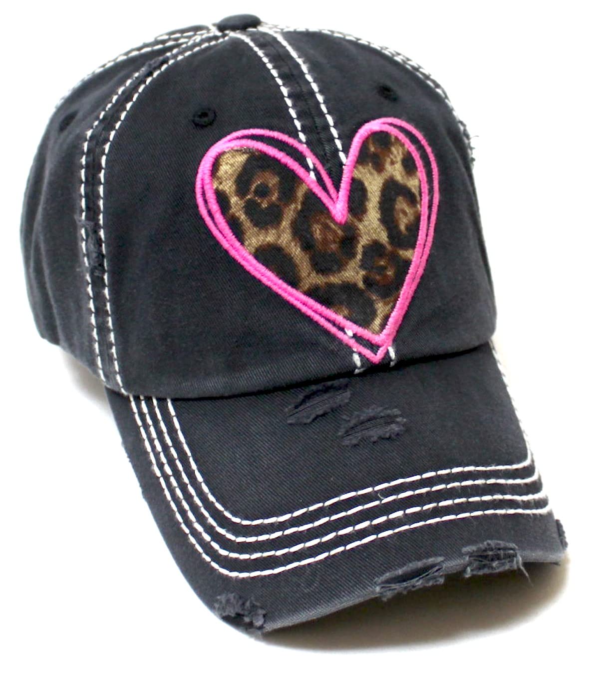 Ladies Love Pink Heart Leopard Workout Baseball Cap