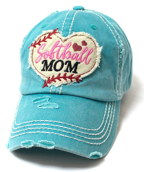 Women's Softball Mom Baseball Cap Heart Softball Patch Embroidery, Tur ...