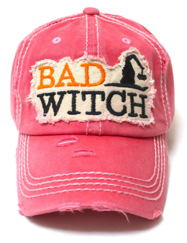 Women's Vintage Baseball Cap Bad Witch Halloween Spirit Patch Embroidery Hat, Rose Pink
