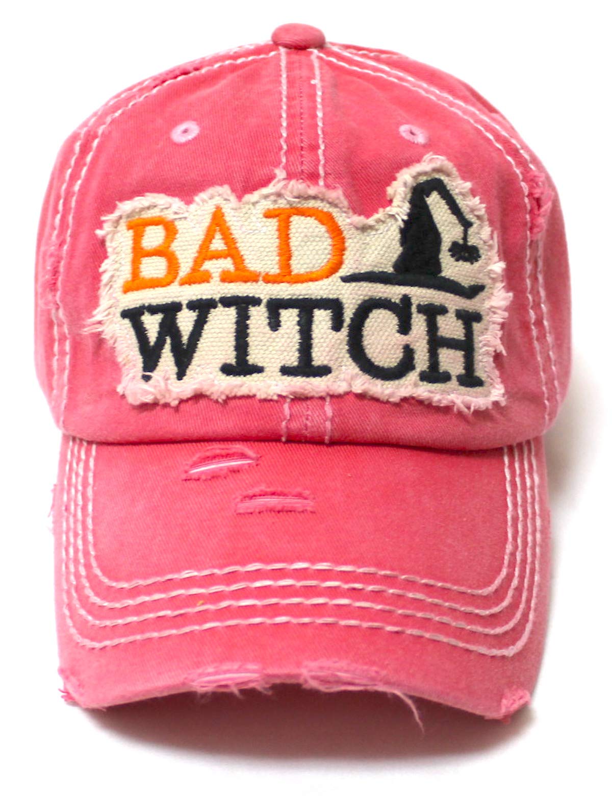 Women's Vintage Baseball Cap Bad Witch Halloween Spirit Patch Embroidery Hat, Rose Pink