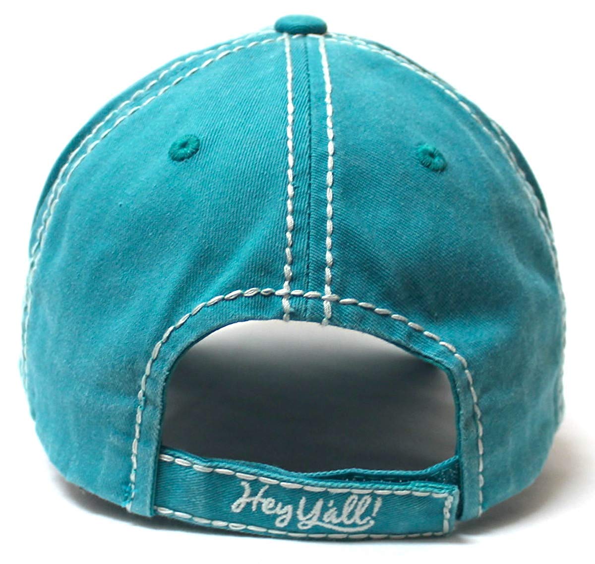 Women's Summer Ballcap Hey Y'all! Wildflower Embroidery Hat, Turquoise - Caps 'N Vintage 