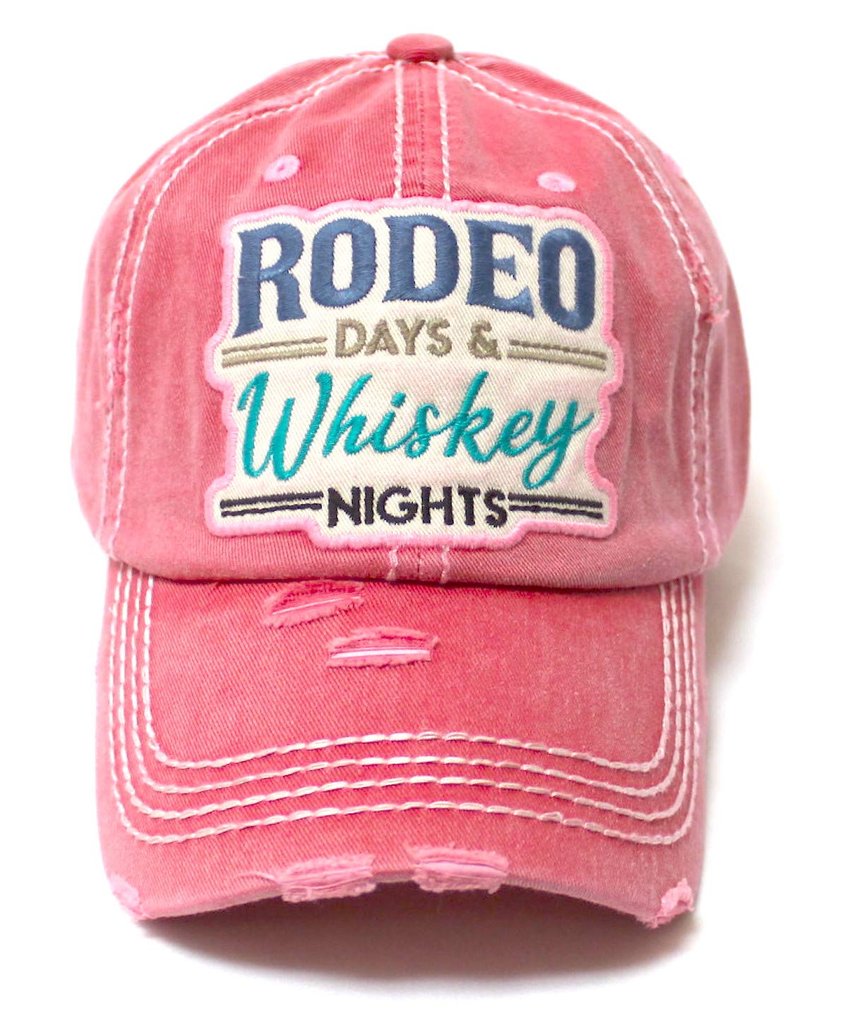 Rodeo Days Whiskey Nights Baseball Cap - Distressed Hats for Women - Summer Style Accessory in Rose Pink Love - Caps 'N Vintage 