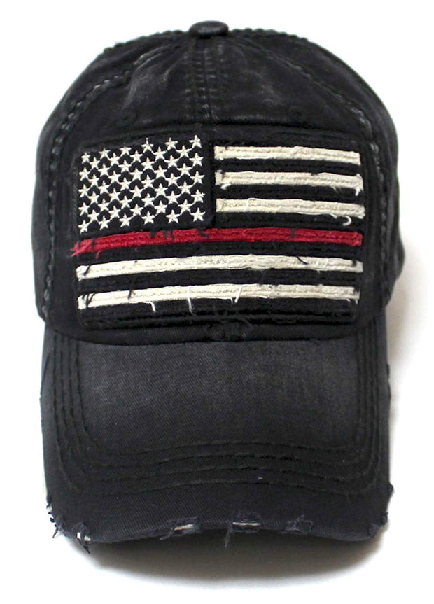 Classic Ballcap Red Line Patriotic USA Fire Department Memorial American Flag Vintage Hat, Black - Caps 'N Vintage 