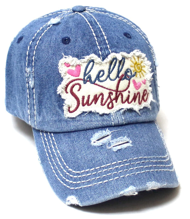 CAPS 'N VINTAGE Womens Monogram Cap Hello Sunshine Patch Embroidery Distressed Hat