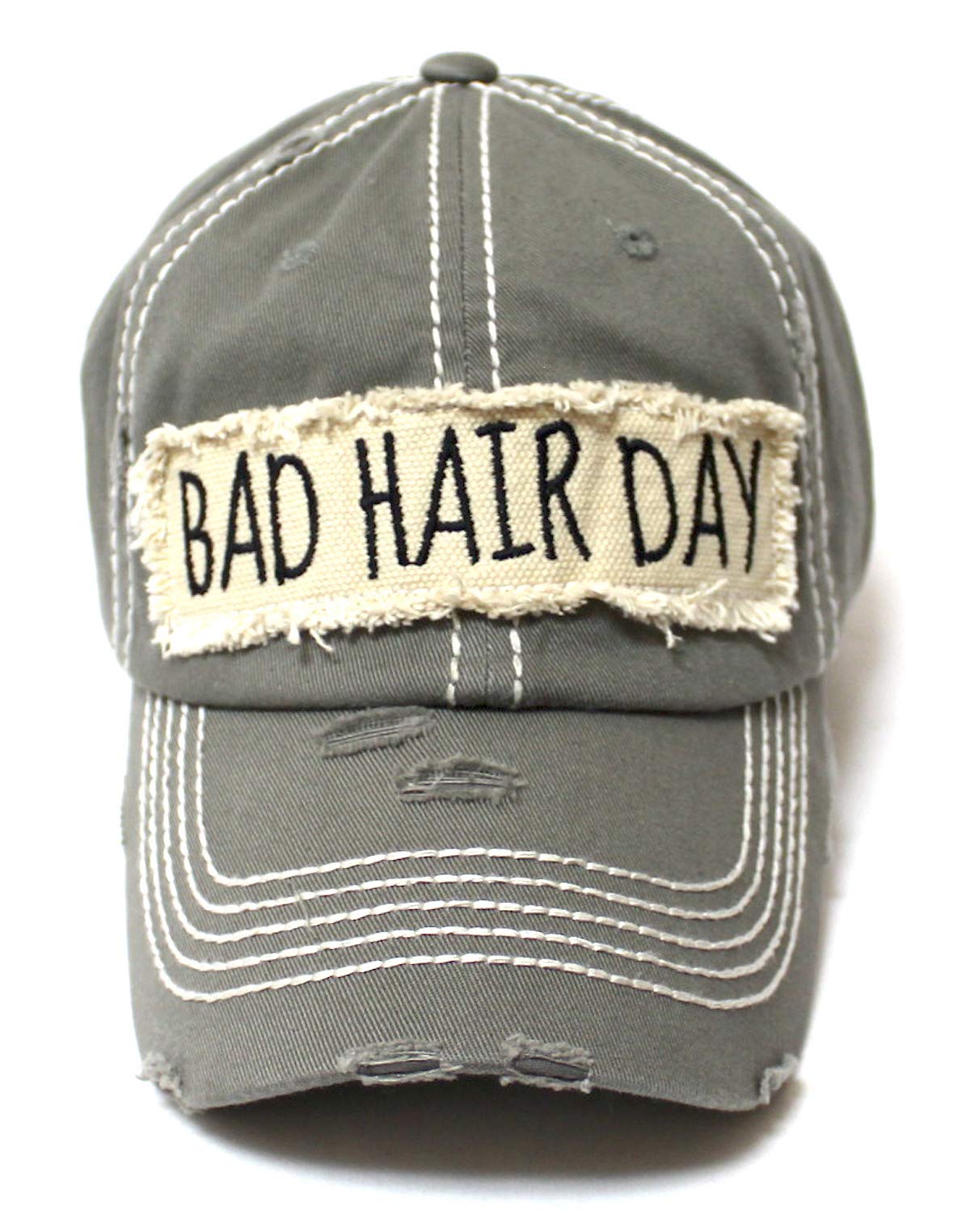CAPS 'N VINTAGE Women's Ballcap Bad Hair Day Patch Embroidery Baseball Hat, Moss Grey