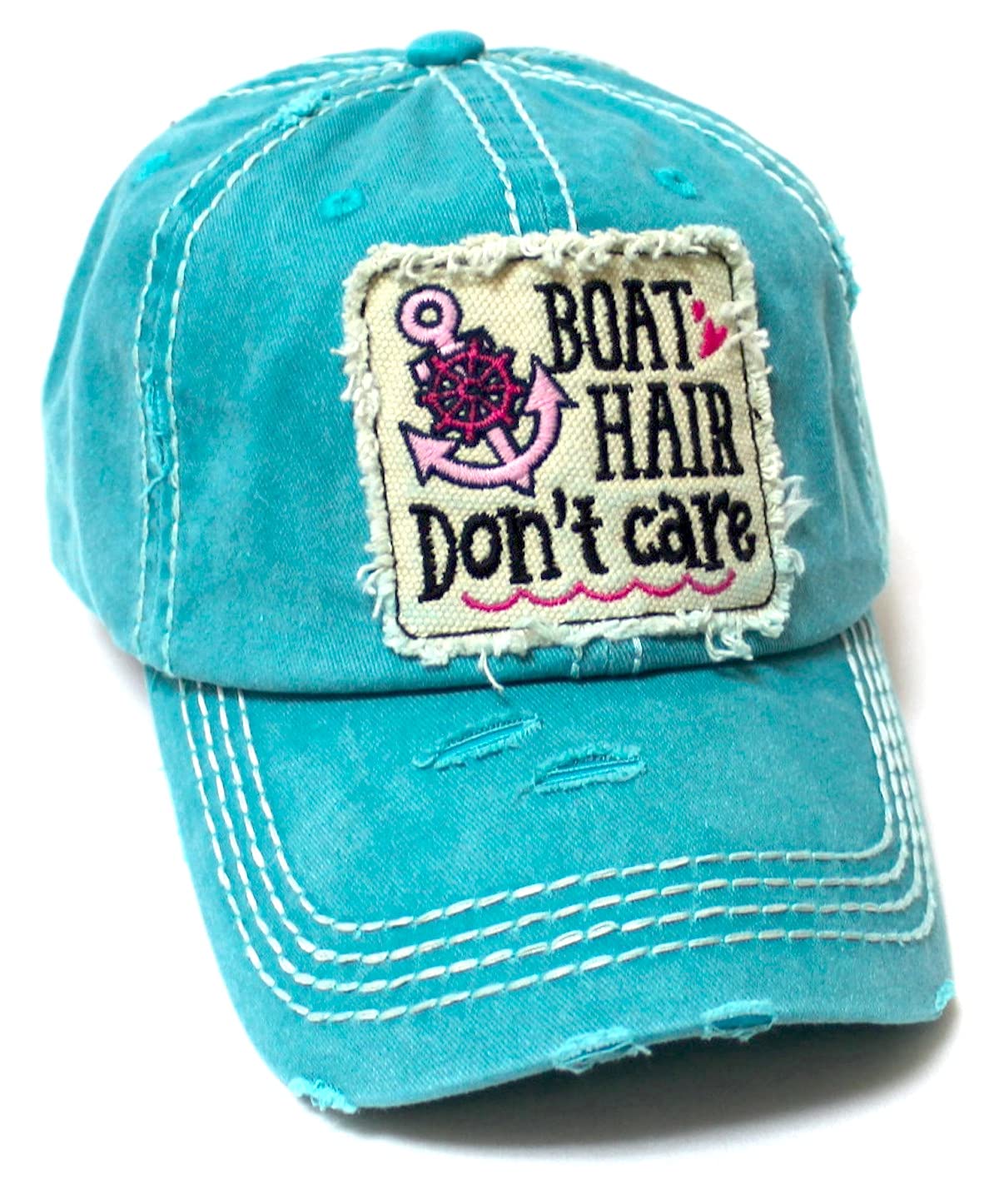 CAPS 'N VINTAGE Women's Ballcap Boat Hair Don't Care Patch Embroidery Hat