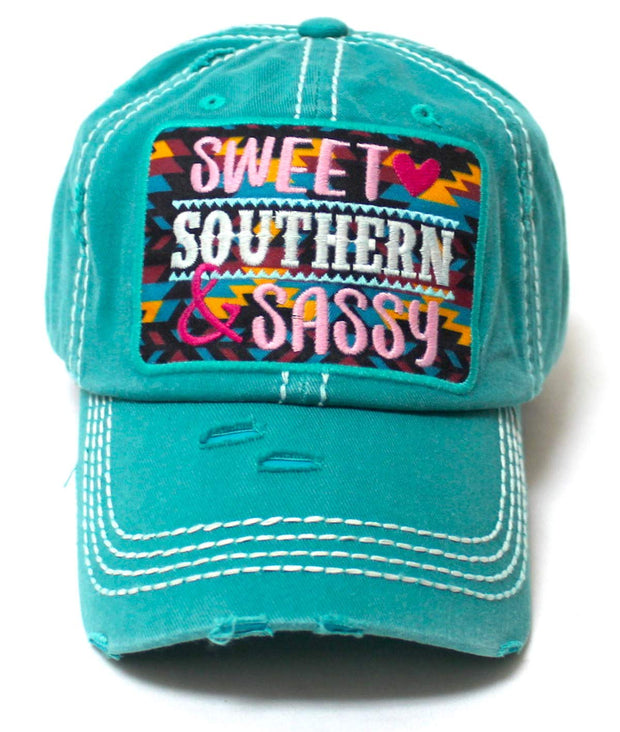 Women's Baseball Cap Sweet, Southern & Sassy Tribal Aztec Pattern Patch Embroidery Monogram Hat, Pretty Turquoise