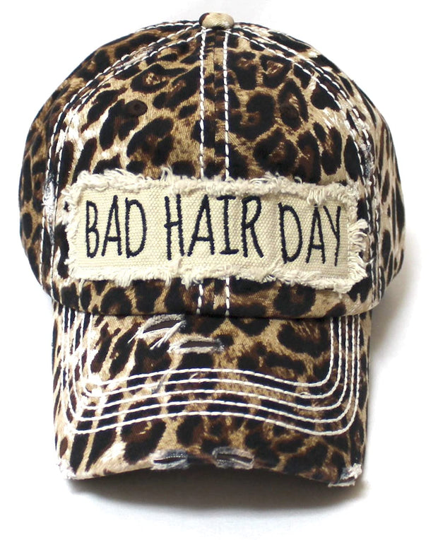 Women's Hat Bad Hair Day Embroidery Patch on Distressed Cap (Multiple Colors)