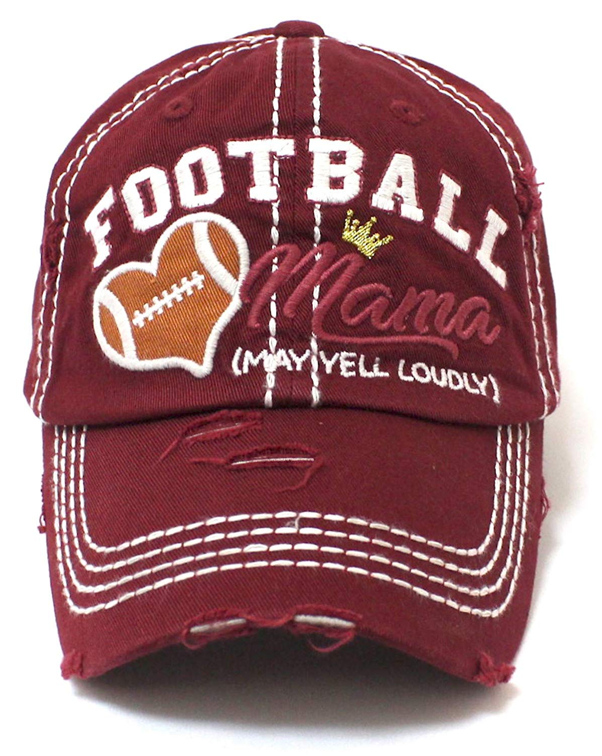 CAPS 'N VINTAGE Burgundy Football Mama Cheer Queen Hat - Caps 'N Vintage 