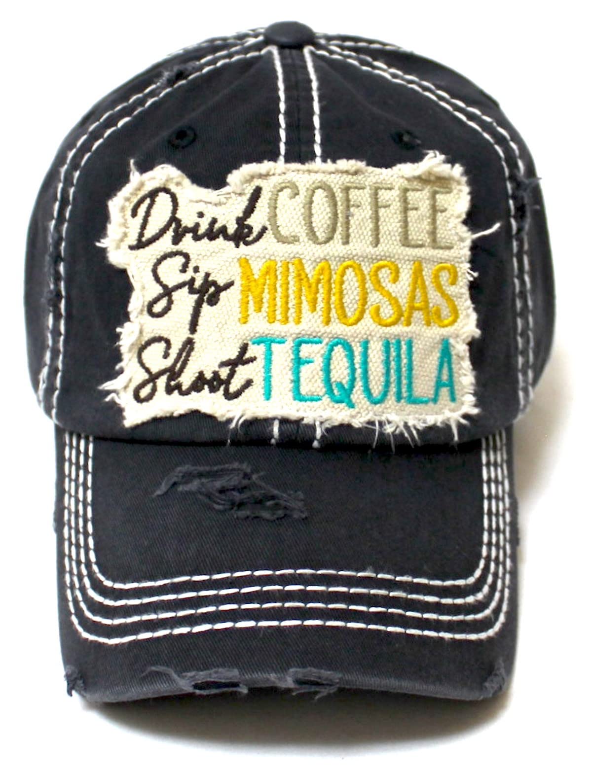 Patch Embroidery Cap Drink Coffee, Sip Mimosas, Shoot Tequila Vintage Monogram Hat