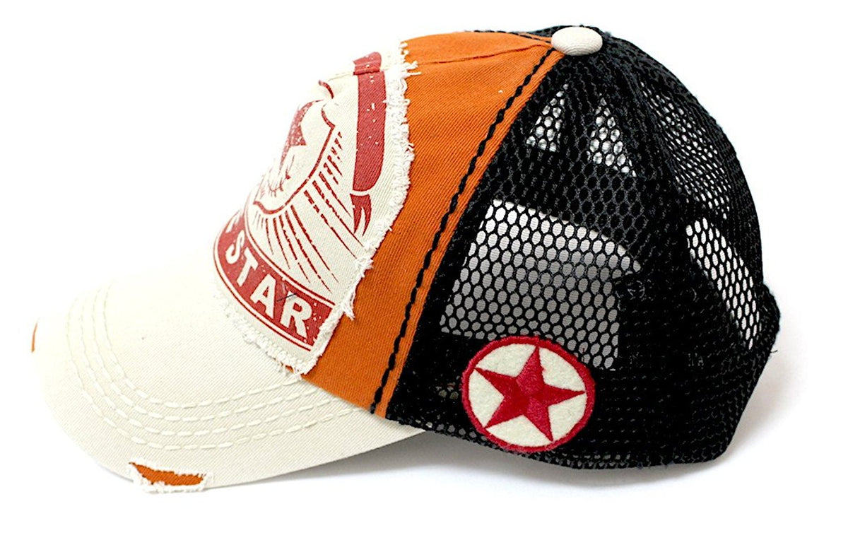 CAPS 'N VINTAGE Rust Orange/Black Meshback Lonestar Patch Embroidery Trucker Hat - Caps 'N Vintage 