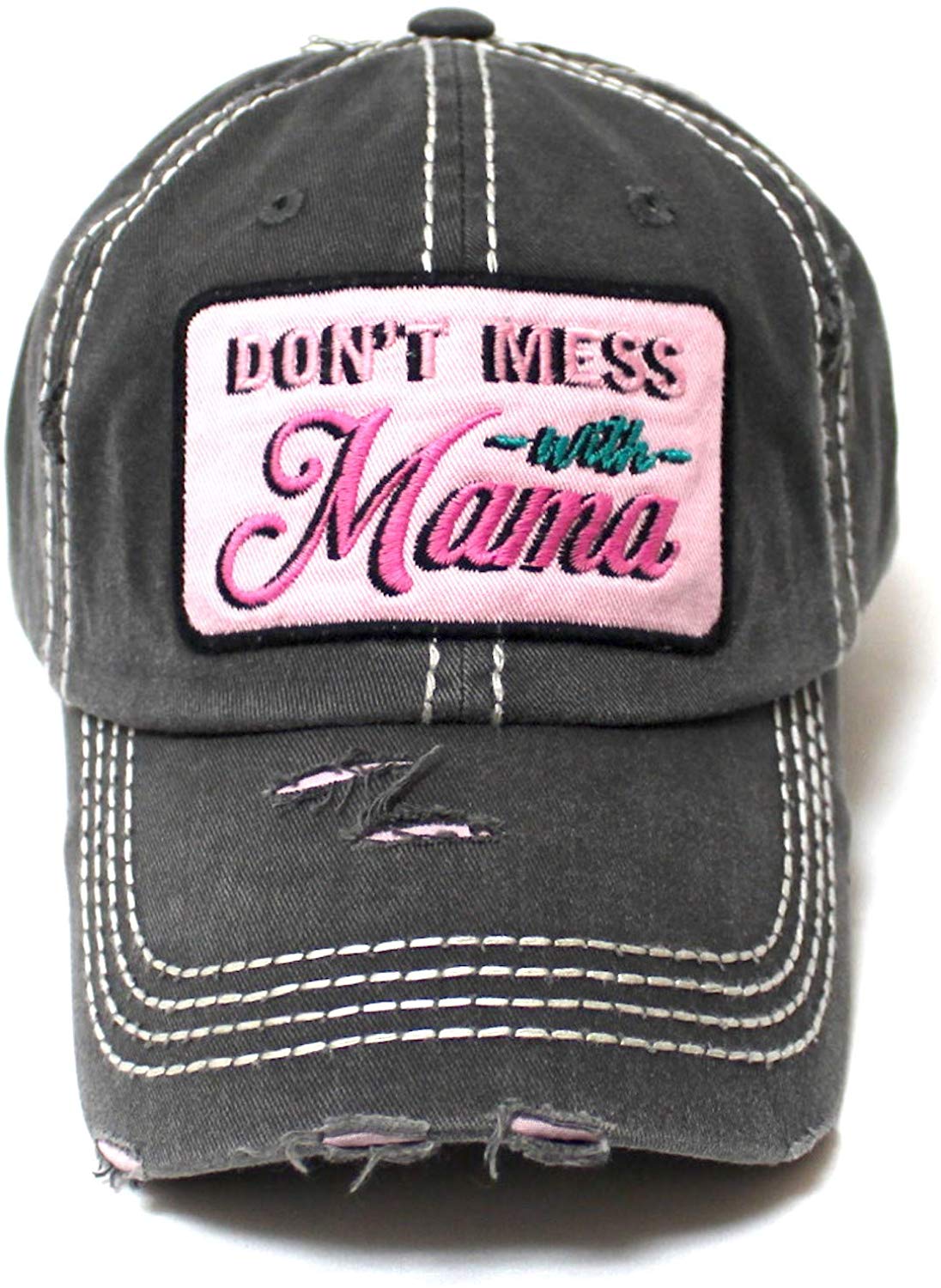 Women's Classic Ballcap Don't Mess with Mama Patch Embroidery Adjustable Baseball Hat, Vintage Black - Caps 'N Vintage 