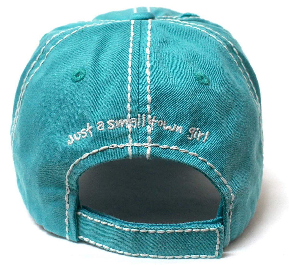 Jewel Turquoise Just a Small Town Girl Patch Embroidery Ballcap - Caps 'N Vintage 