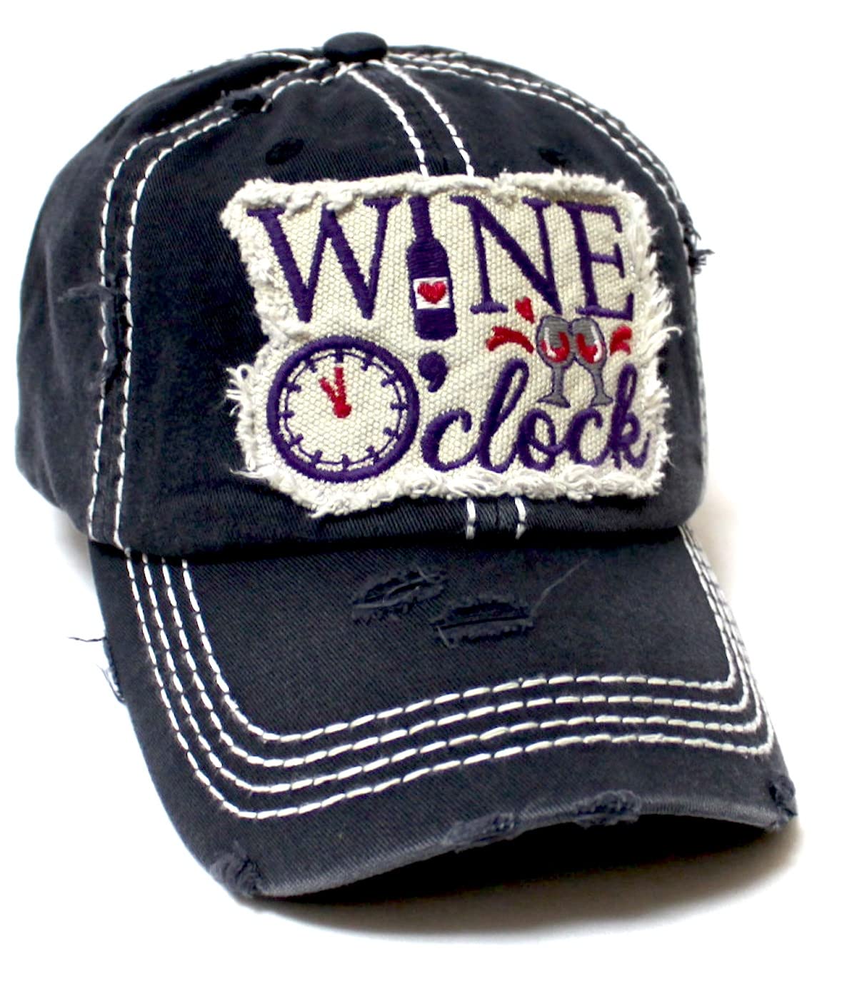 Women's Ballcap Wine O' Clock Patch Embroidery Monogram Hat, 3 colors!