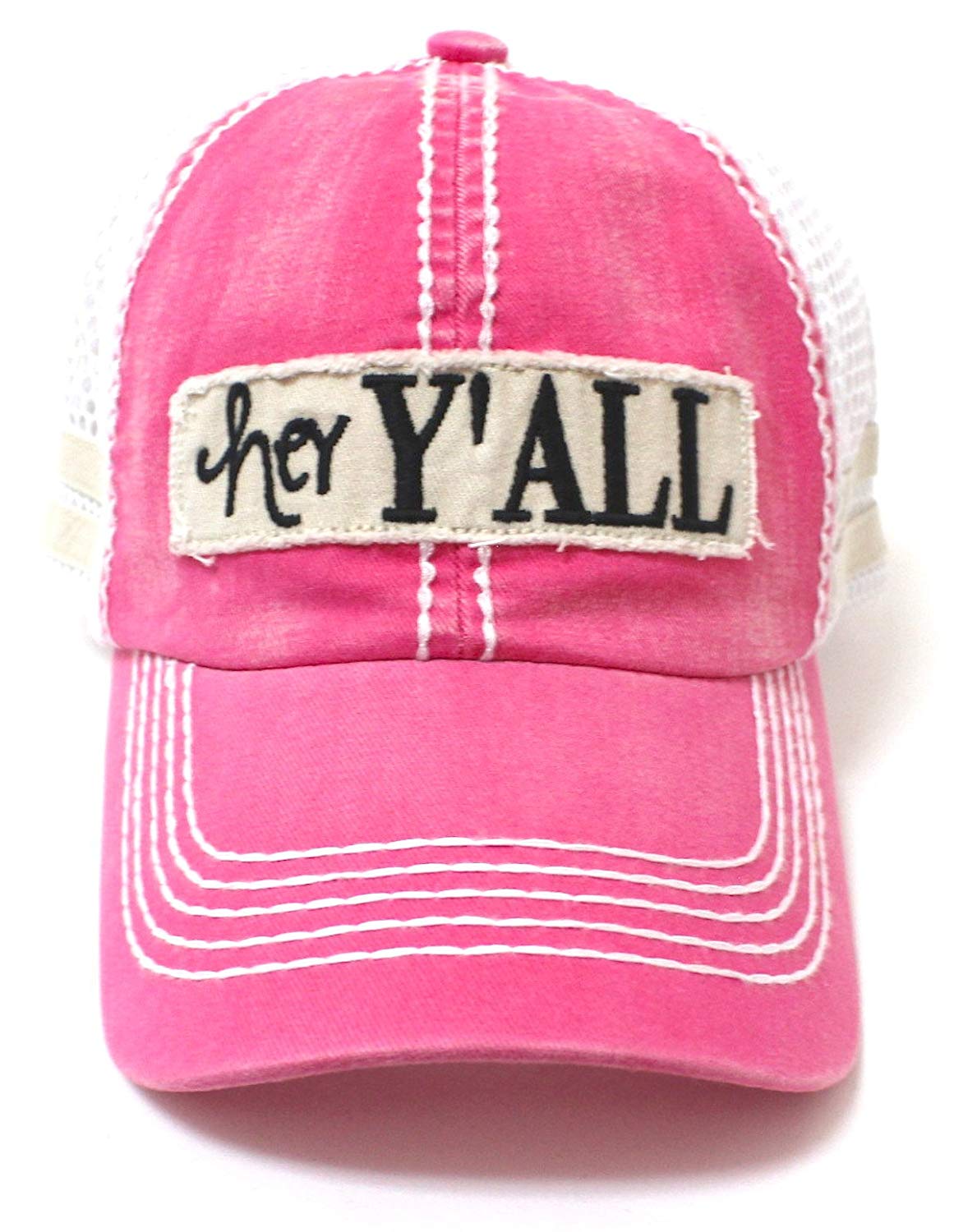 Electric Pink Hey Y'all Trucker Hat - Caps 'N Vintage 