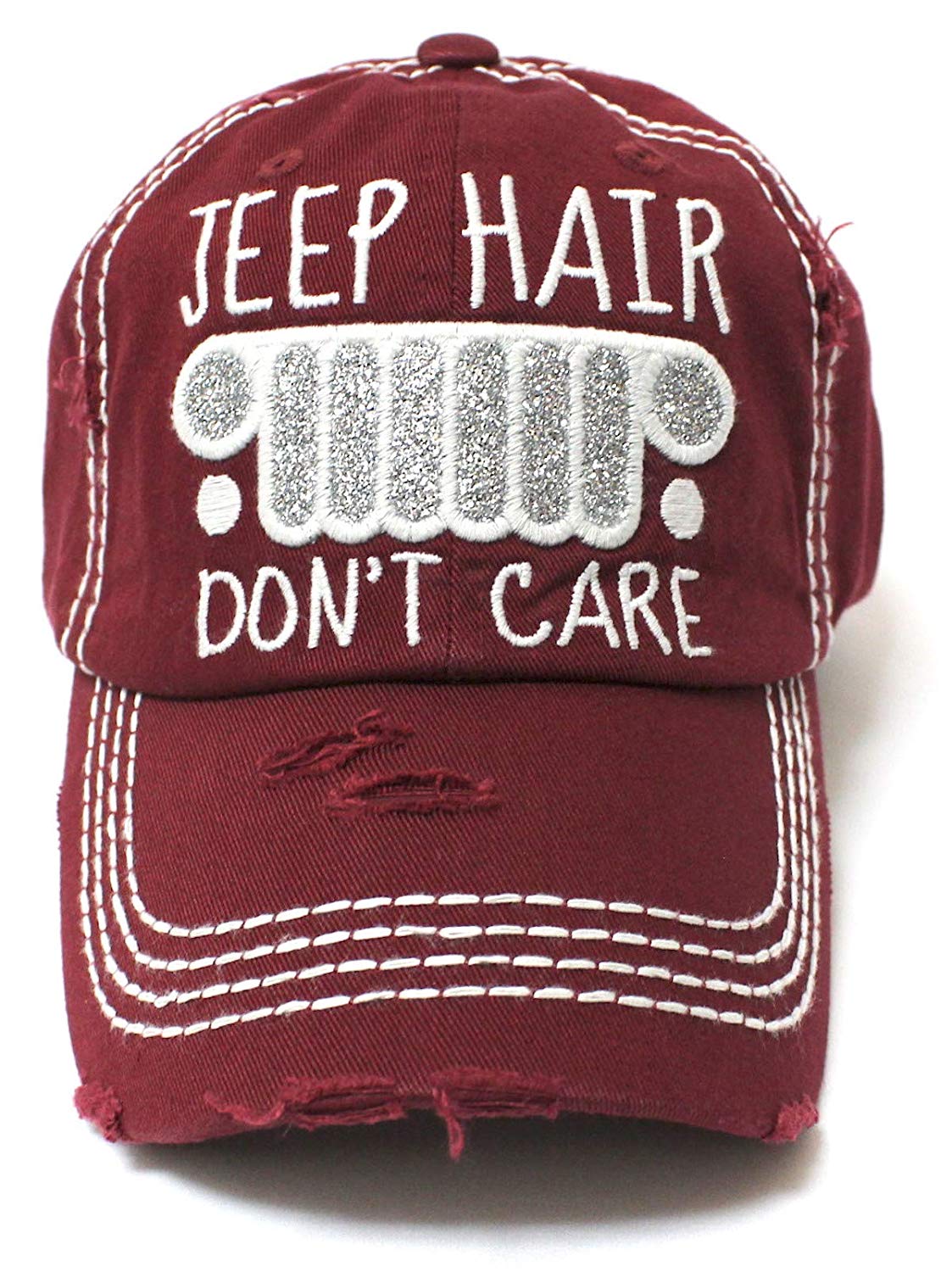 New! Burgundy Jeep Hair Don't Care Glitter Monogram Cap - Caps 'N Vintage 