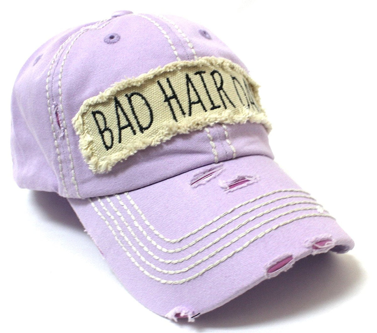 CAPS 'N VINTAGE Bad Hair Day Patch Embroidery Distressed Baseball Hat - Caps 'N Vintage 