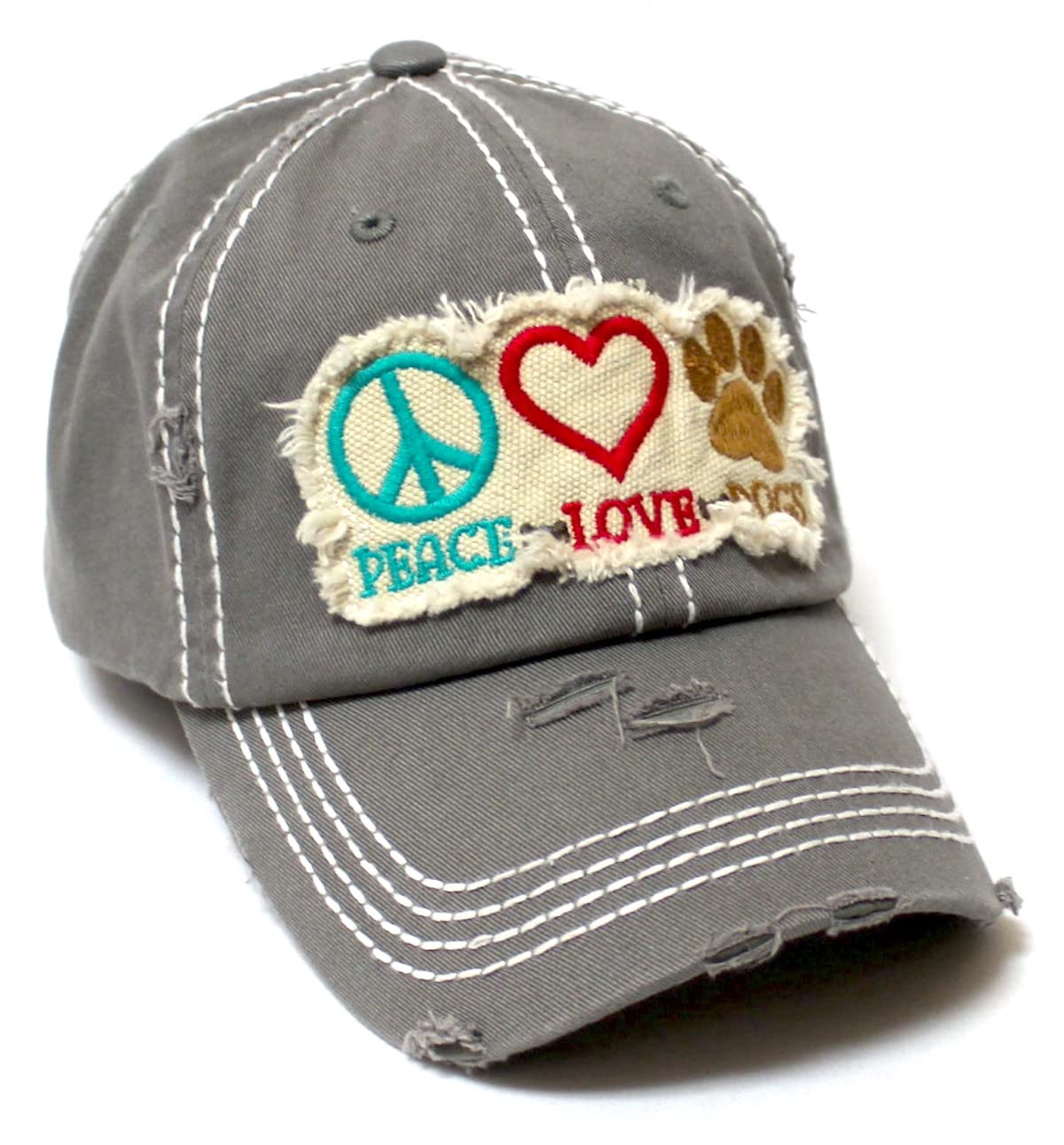 Women's Ballcap Peace, Love, Dogs Patch Embroidery Monogram Hat