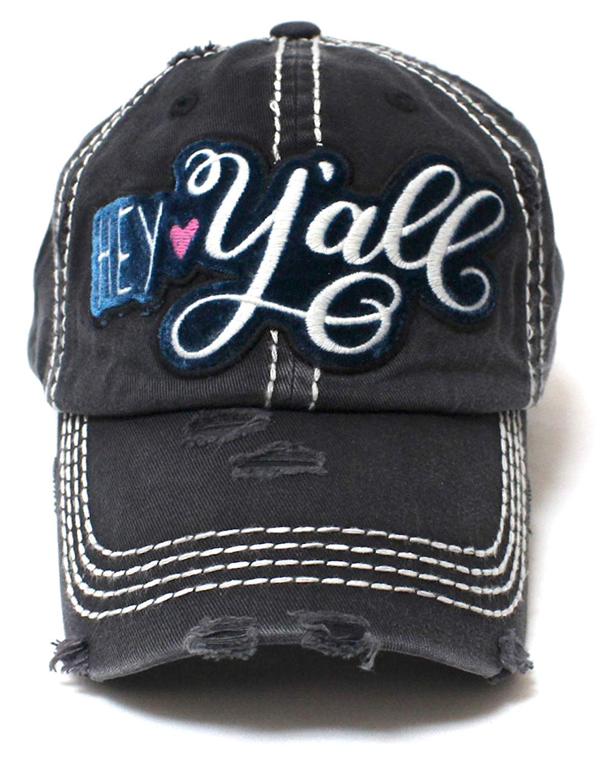 CAPS 'N VINTAGE New!! Black Hey Y'all Velvet Patch Emroidery Hat w/Heart Detail - Caps 'N Vintage 