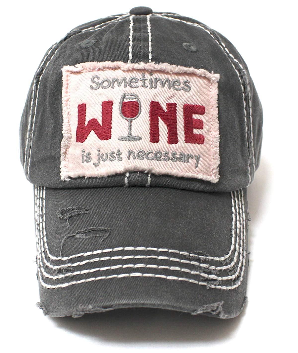 Charcoal Sometimes Wine is just Necessary Patch Embroidery Hat - Caps 'N Vintage 