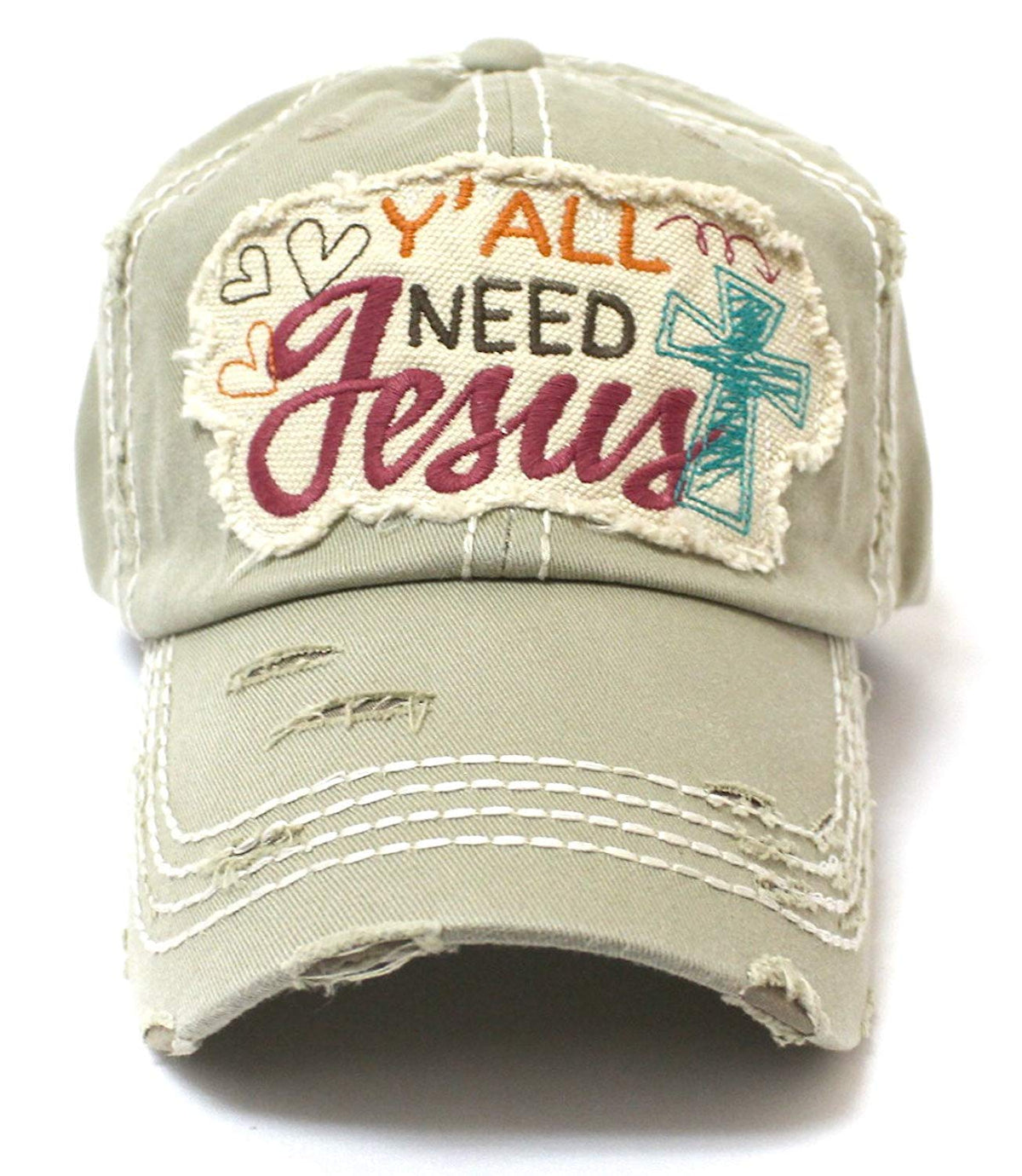 CAPS 'N VINTAGE New Color! Khaki Y'all Need Jesus Graphic Hat - Caps 'N Vintage 