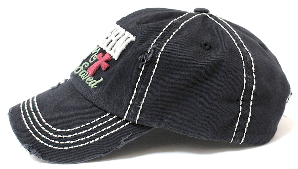 CAPS 'N VINTAGE Black Southern Raised & Jesus Saved Cross Embroidery Hat - Caps 'N Vintage 